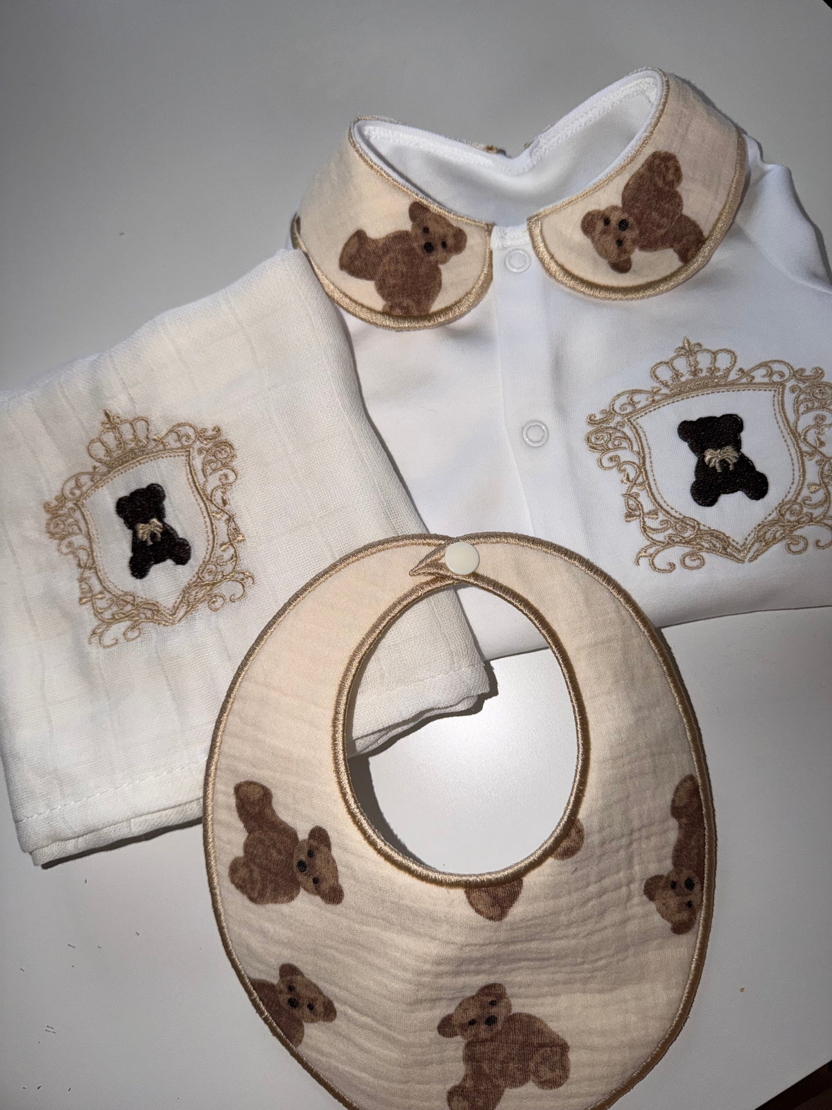 Personalized Collared Bear Baby Grow Set: Gender Neutral Cotton Romper