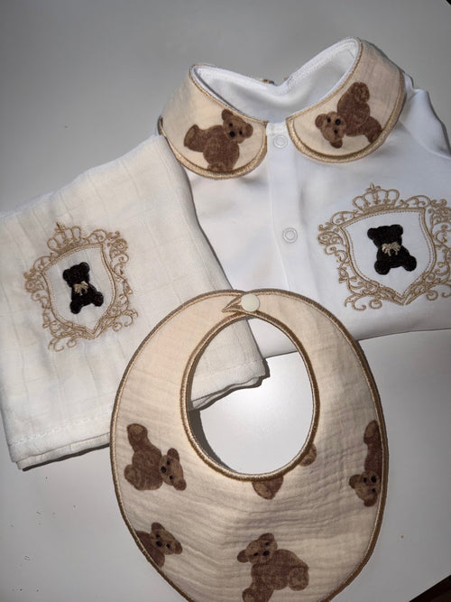 Personalized Collared Bear Baby Grow Set: Gender Neutral Cotton Romper